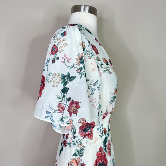 Maje | Rachelle Floral Flowy Romantic Asymmetric Boho V Neck Designer Maxi Dress - Picture 6 of 14